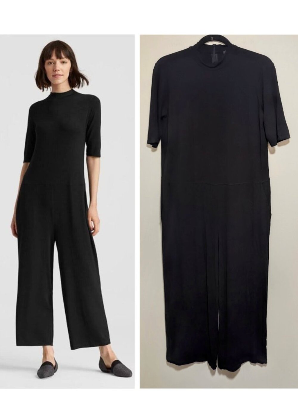 Eileen Fisher | Viscose Spandex Mock Neck Jumpsuit In Black